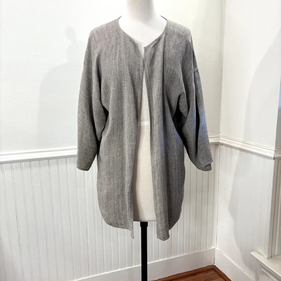 Zoran Linen Herringbone Jacket Cardigan Minimalist Quiet Luxury Lightweight - Picture 1 of 11